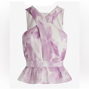 ‼️‼️Defective Express Floral Twist Halter Neck Pleated Peplum Tank NWT Size M
